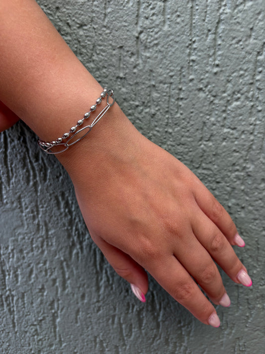 Bracelet argenté 2 chaînes