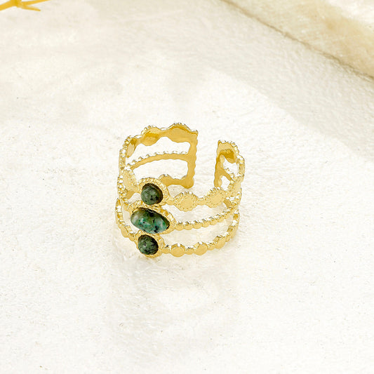 Bague Dorée Ajustable Triple Avec Pierres Vertes Turquoise africaine
