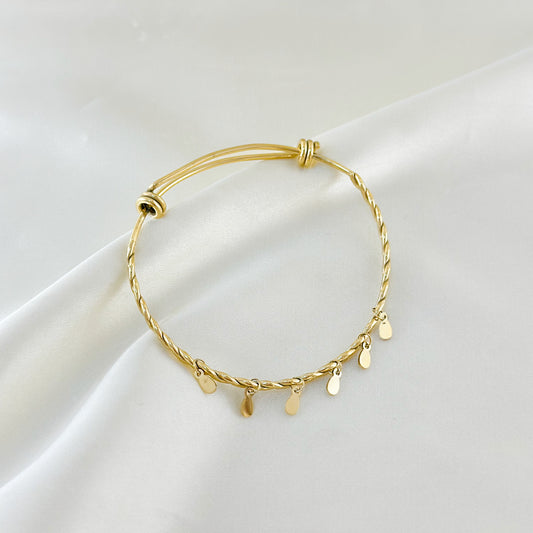 Bracelet Doré Jonc Ajustable Fil Torsadé Avec Multi Pendantes Gouttes