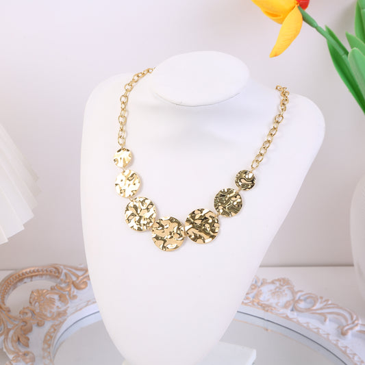 Collier Chaîne Dorée Plaques Disques Martelés