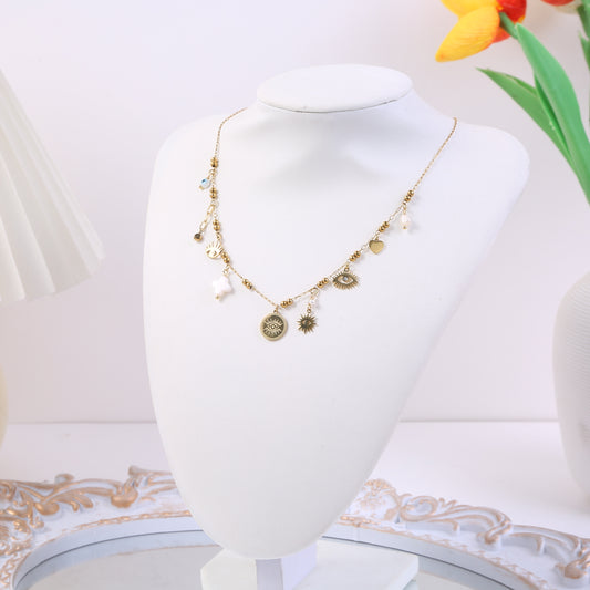 Collier Chaîne Dorée Œil Protecteur Et Symboles