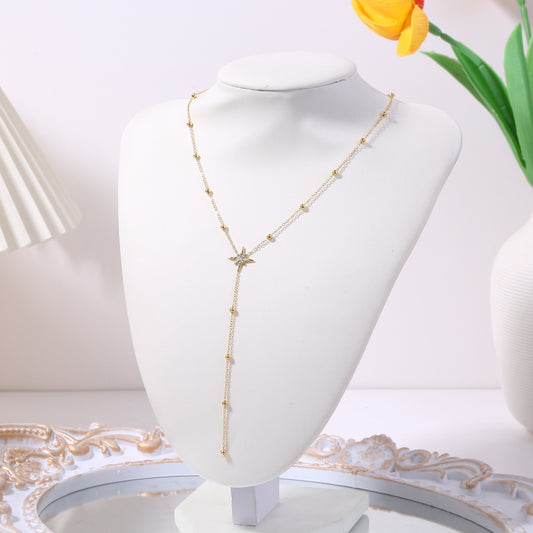 Collier Chaîne Y Dorée Étoile Scintillante Avec Strass Et Perles