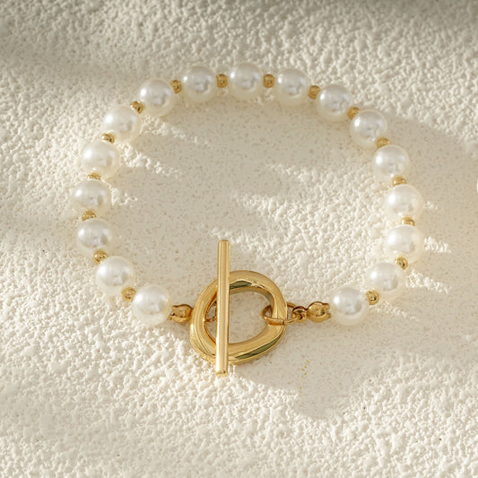 Bracelet Perles Blanches Et Fermoir T Doré