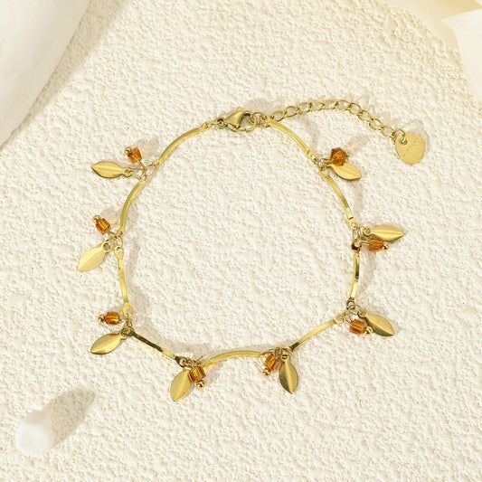 Bracelet Doré Pendentifs Feuilles
