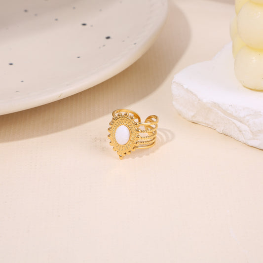 Bague Dorée Ajustable Anneaux Multi Rangs Avec Pierre Soleil Blanche