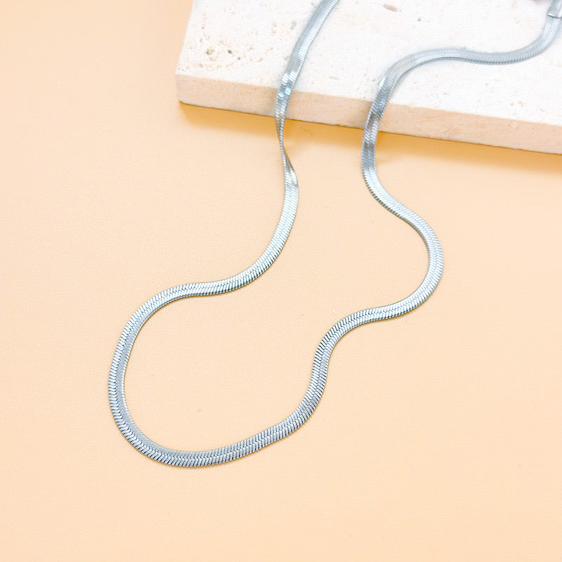 Collier Argenté Chaîne Plate Serpent Fine 3mm
