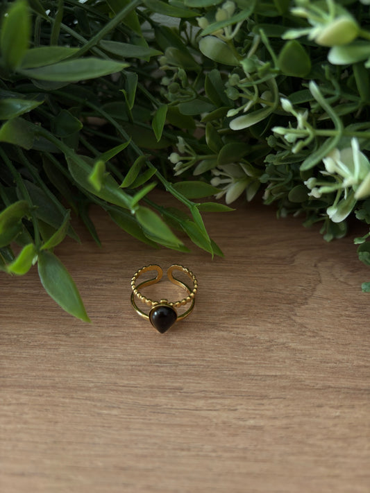 Bague doré, pierre noire