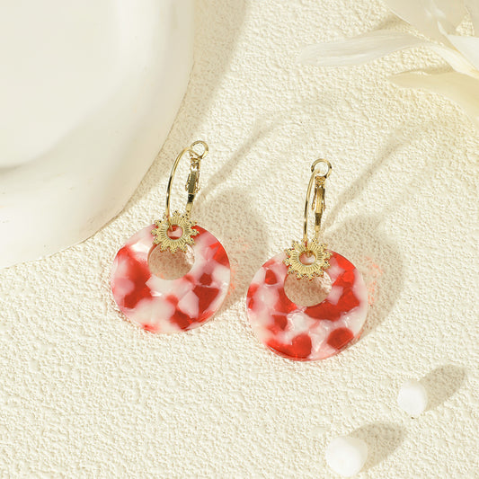 Boucles d'oreilles Dorées Soleil Pendantes Acrylique Rouge